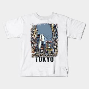 Tokio City Streets Vintage Travel Poster Series grunge edition 02 Kids T-Shirt